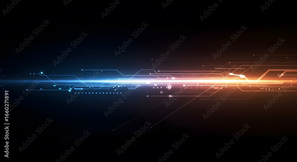 Poster dynamic digital abstract background with bright light and futuristic data streams, perfect for tech