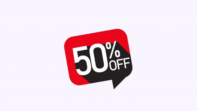 Fifty percent off sale ad on white background. Suitable for marketing promotions, retail, and advertising campaigns for discounts and sales.