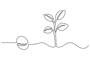 Growth plant one line art minimalist drawing vector design