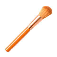 Fototapeta premium A fluffy orange makeup brush with a wooden handle isolated on transparent background