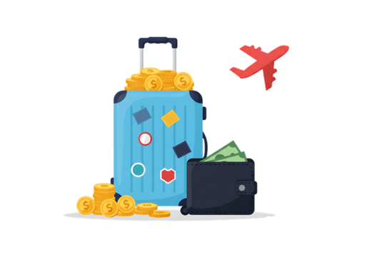 Vector illustration of suitcase with travel icons and luggage design
