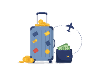 Man climbing ladder to reach money bag icon illustration cartoon vector