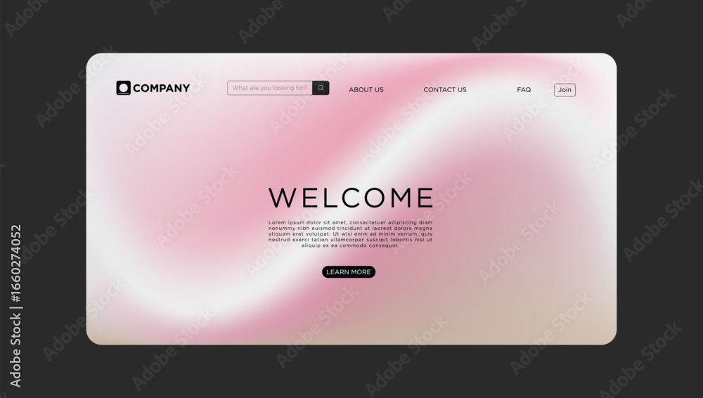 Poster modern website landing page design with welcoming message and soft pastel colors for a professional 