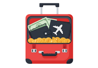 Travel luggage with flag for vacation and travel icon illustration