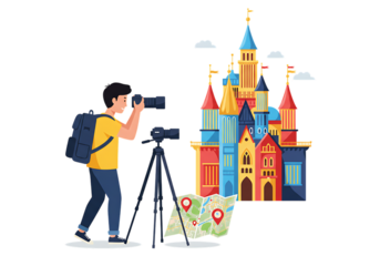 Photographer taking pictures with camera and tripod silhouette