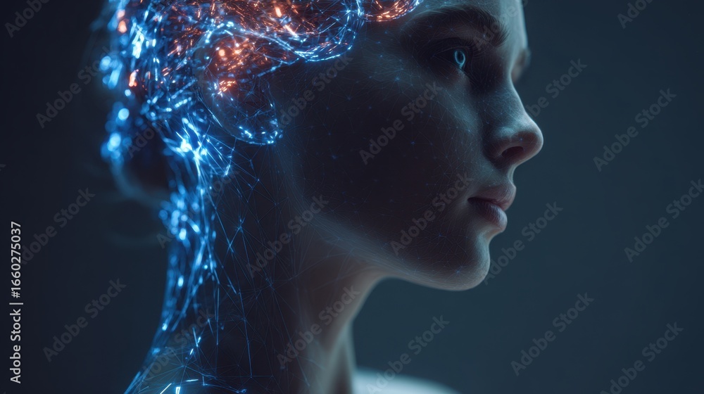 Poster neural network activity visualization revealing intricate brain connections, glowing neural pathways