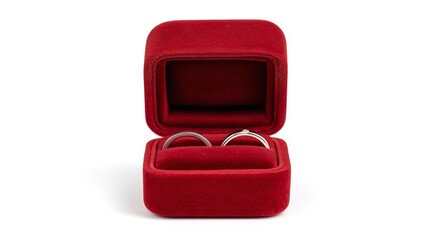 A promise of forever two elegant wedding bands nestled in a rich velvet crimson box under bright