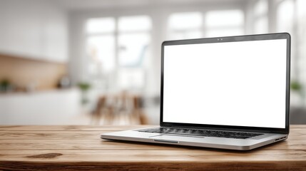 Fototapeta premium Modern Laptop on Wooden Table in Bright Room