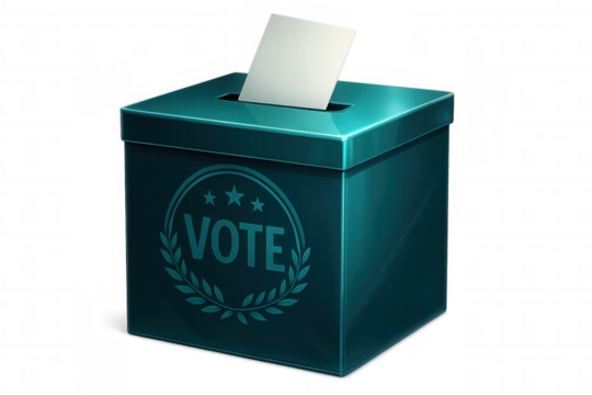 Ballot casting into voting box, symbolizing democratic electoral process against clean backdrop