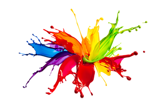 Colorful Paint Splash Isolated on transparent Background. Abstract Colored Splashing. Multicolor Paint Splatter