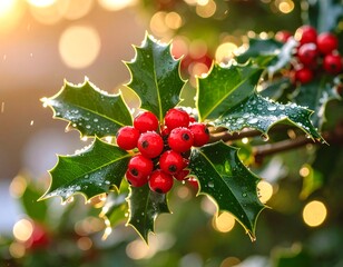 Holly berries in morning sun