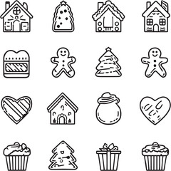 Gingerbread Cookies black Line Editable Icons set