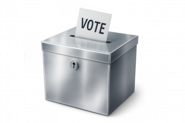 Transparent background highlighting silver ballot box collecting voting slip during electoral process