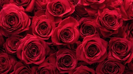 Natural fresh red roses flowers pattern wallpaper. top view, Red rose flower wall background.