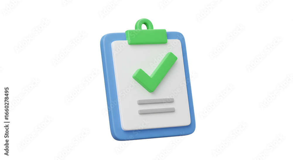 Aufkleber 3d rendering of a checklist clipboard with a green check mark indicating success