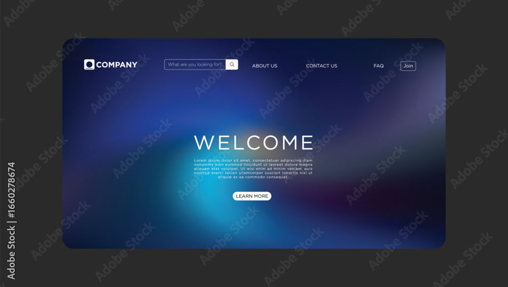 Aufkleber modern website design template with a welcome message and a search bar for a company