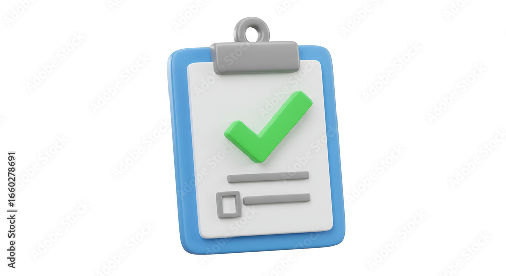 Aufkleber 3d rendering of a clipboard with a green check mark, symbolizing task completion