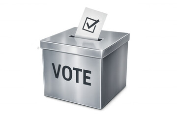 Transparent ballot box displaying checked voting paper, symbolizing electoral process and democratic civic engagement