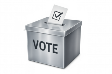 Transparent ballot box displaying checked voting paper, symbolizing electoral process and democratic civic engagement