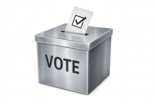 Transparent ballot box displaying checked voting paper, symbolizing electoral process and democratic civic engagement