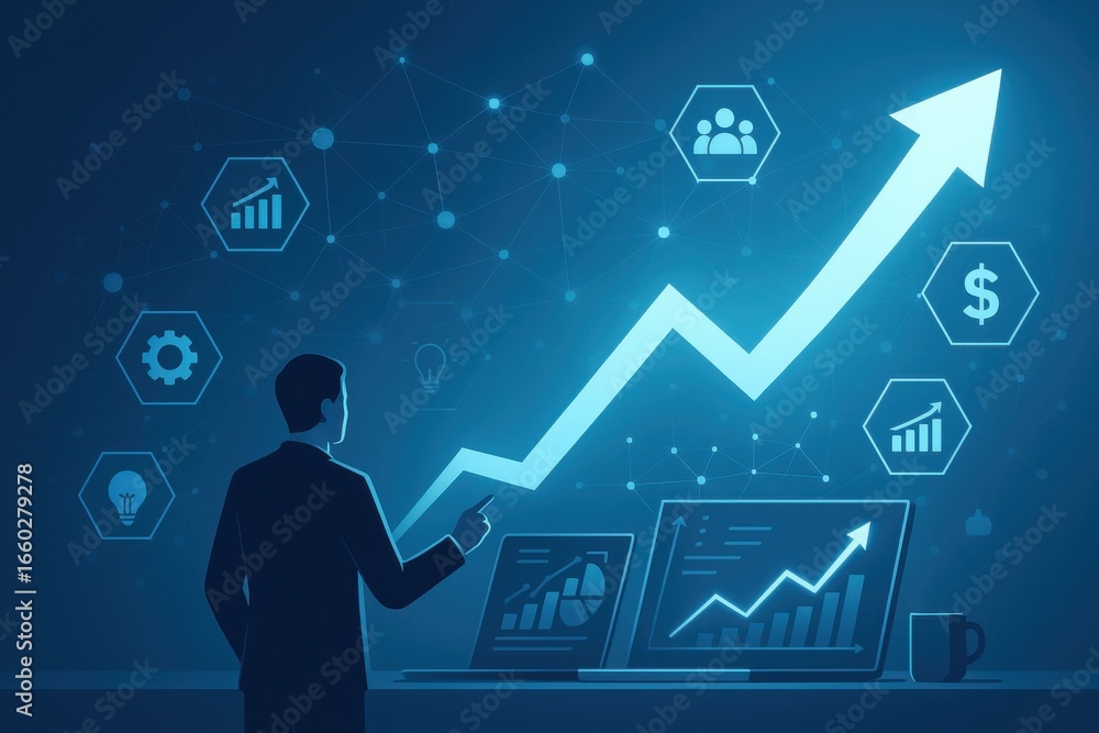 Aufkleber analyzing business growth strategy and economic indicators with technology data driven approach