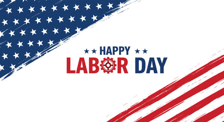 Happy Labor Day message displayed with red stripes and stars against white background