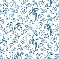 seamless pattern with summer elements doodle line