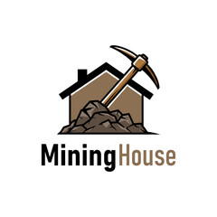 Mining House With Pickaxe Logo Vector Design