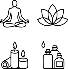 Wellness and Self-Care Outline Icons, Editable Stroke Vector Set
