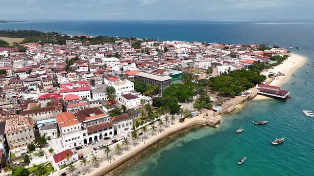 Drone view of Stone Town in Zanzibar City, Tanzania