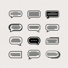 Modern communication with iconic speech bubbles symbolizing dialogue and chat black outlines on