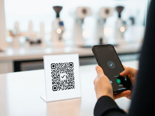 Contactless QRIS Payment with Smartphone at Coffee Shop