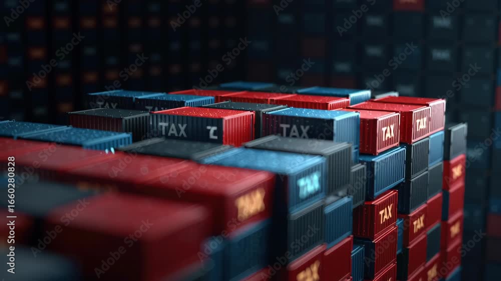 Poster visual representation of cross border tax concept with 3d shipping containers