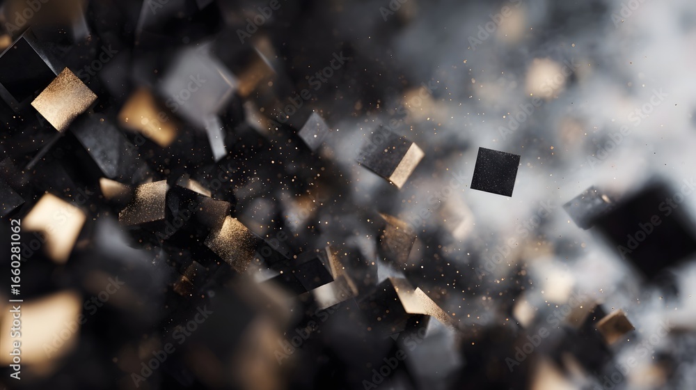 Poster explosion of abstract geometric shapes in a dramatic design concept long title a striking abstract c