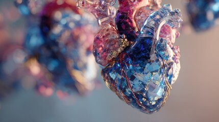 Fototapeta premium Medical animation showing a glass heart pumping, revealing its complex network of arteries and valves in a detailed and visually engaging way
