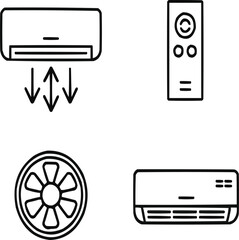 Air Conditioner Outline Icons Set, Cooling and Ventilation Editable Stroke Vector