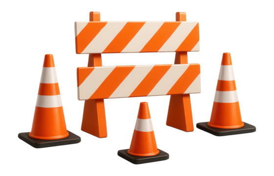 Road block with traffic cones.