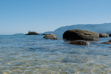 Praia do Juliao beach in Ilhabela, Sao Paulo, Brazil on a sunny day with no clouds