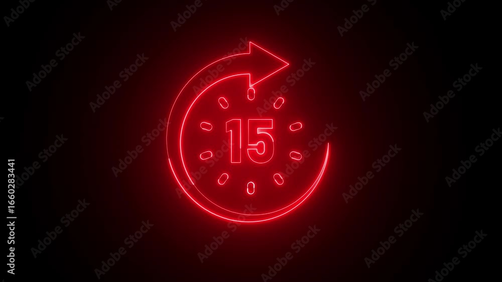 Poster glowing neon 20 second countdown timer animation . twenty seconds stopwatch icon animation, 20 secon