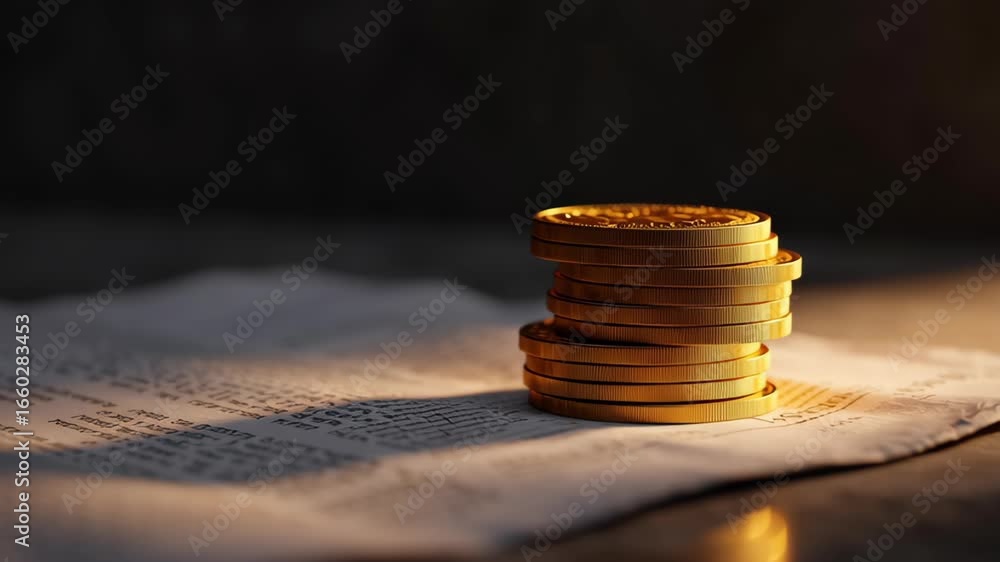 Aufkleber 3d rendering of stacks of coins on a paper background with soft lighting in india