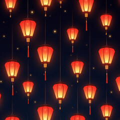 Obraz premium Glowing Red Chinese Lanterns at Night 