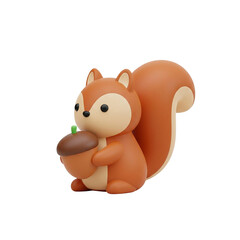 Whimsical rodent character illustration holding an acorn on a dark background scene