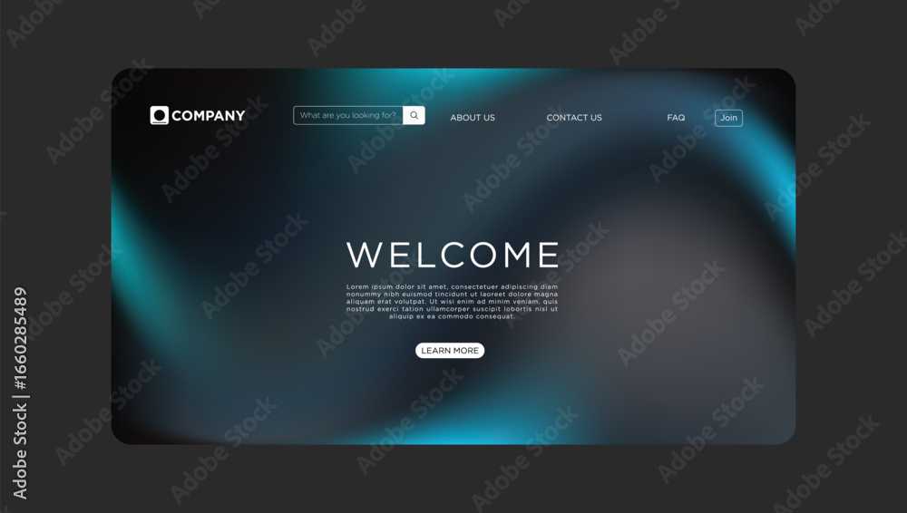 Poster modern website landing page design with sleek navigation and welcome message