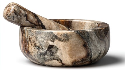 Handcrafted marble mortar and pestle for culinary artistry earthy patterns and culinary tools on a