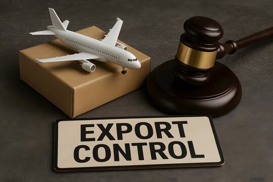 Conceptual image showing export control regulations related to air transport and shipping. 
