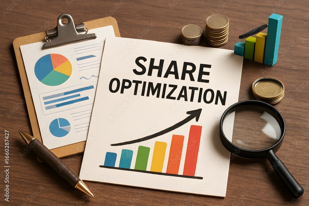 Poster share optimization chart with data analysis tools.