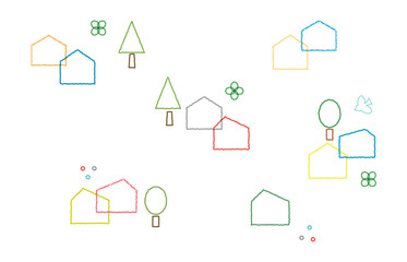 Cute and minimalist illustrations of Scandinavian-inspired houses. line illust. simple.