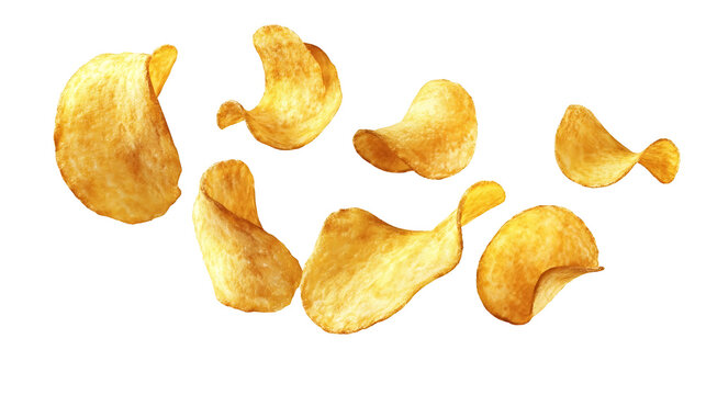 potato chips on white background