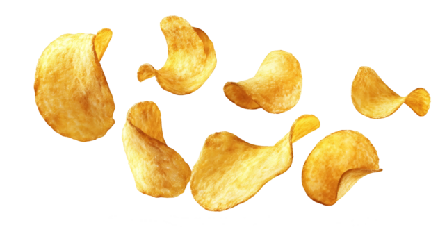 potato chips on white background
