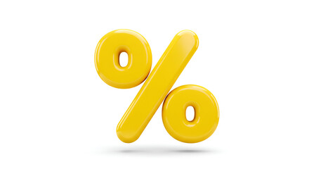 Bright Yellow Percentage Sign Isolated on White Background - 3D Rendering